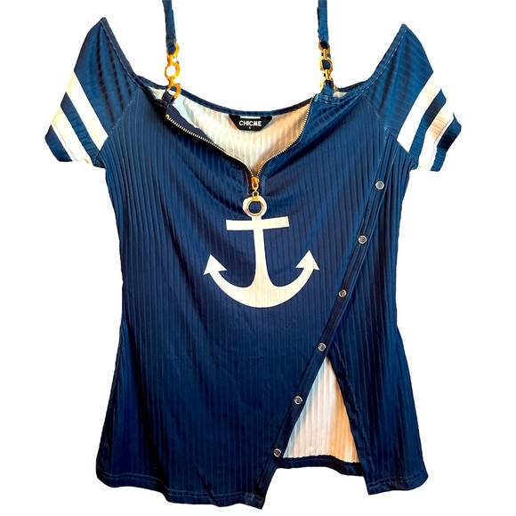 Nautical Off-Shoulder Top - Picture 1 of 1